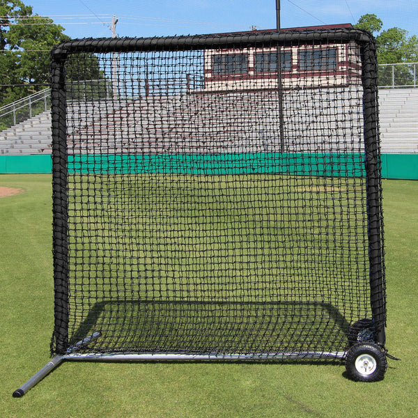 7x7 Commercial Steel Fielder Frame and Net with Wheels and Black Frame Padding