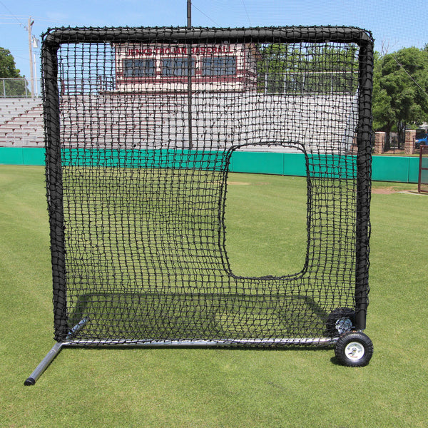 7x7 #84 Softball Net with Commercial Steel  Frame with Wheels and Black Frame Padding