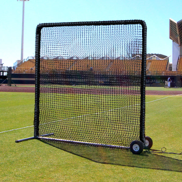 8x8 Premier Commercial Steel Fielder Protection Screen with Black Frame Padding and Wheels