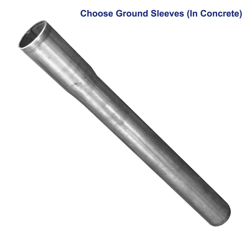 Steel Ground Sleeves for anchoring a baseball batting cage in concrete