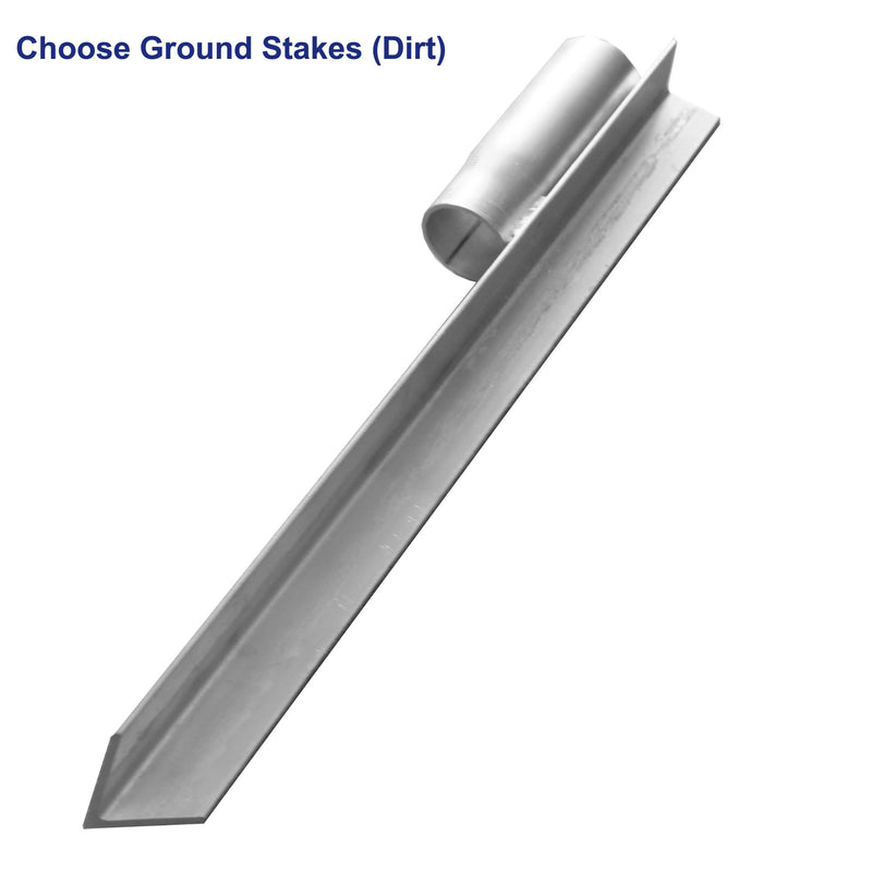 Steel Ground Stakes for anchoring a baseball batting cage in dirt